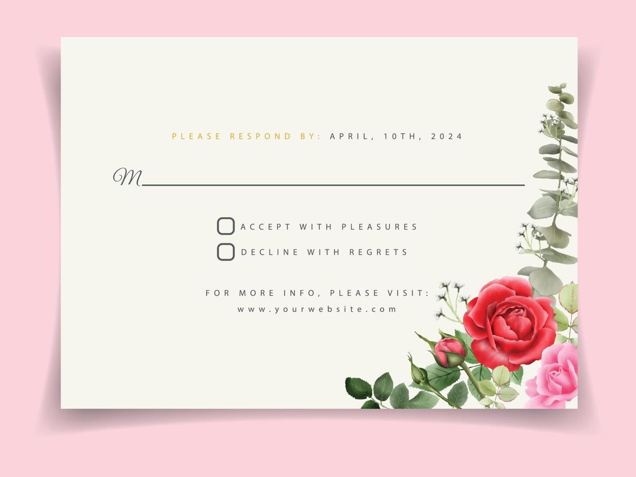 Wedding invitation card red roses design vector