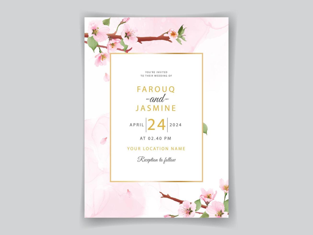 tarjeta de invitación de boda de sakura rosa suave vector