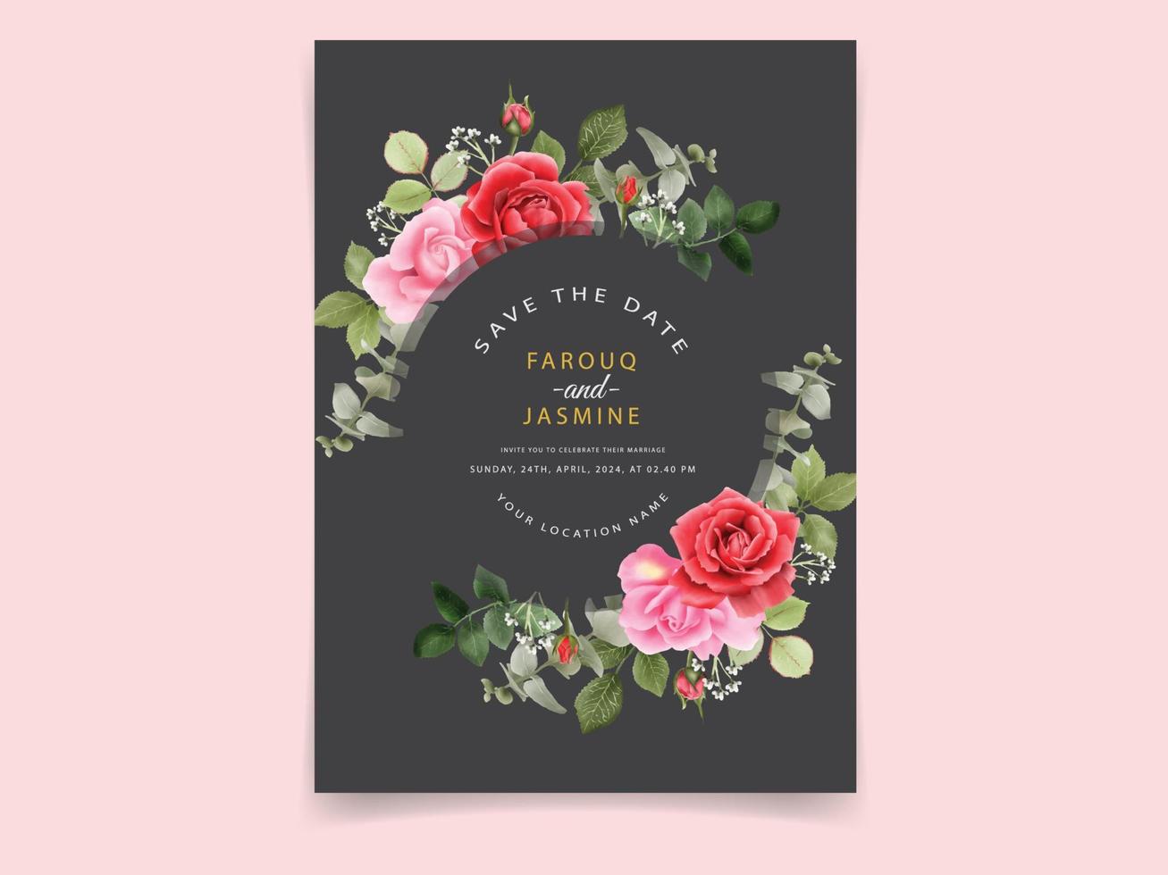 diseño de rosas rojas de la tarjeta de invitación de boda vector