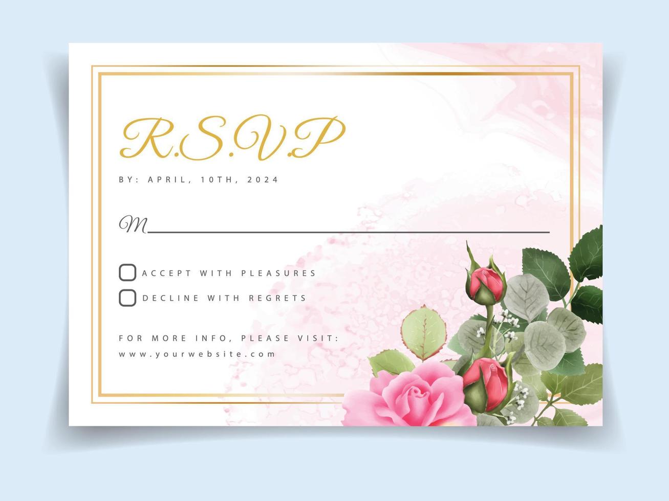 Wedding invitation card red roses design vector