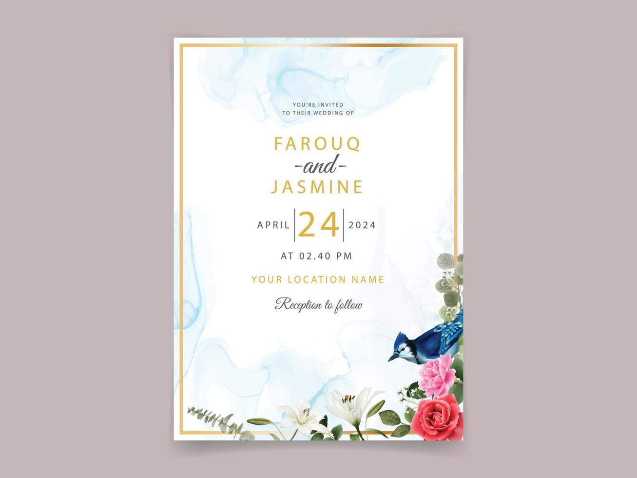 Beautiful red roses wedding invitation vector