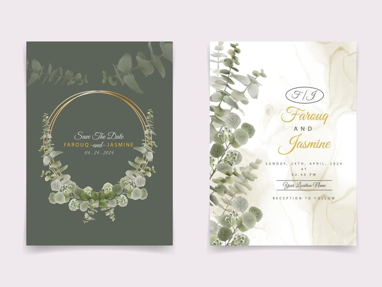 Greenery eucalyptus wedding invitation vector