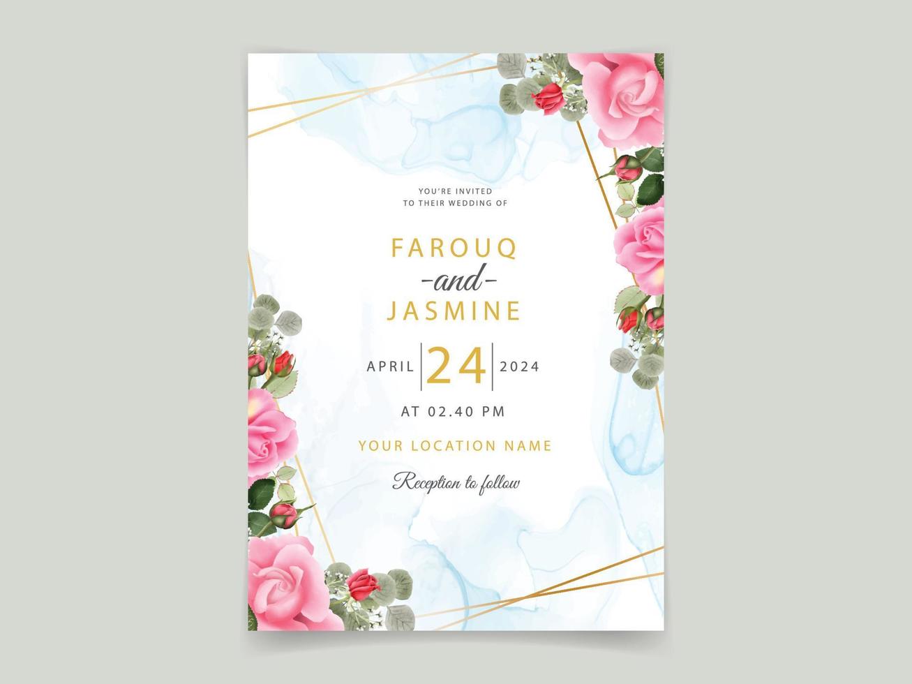 diseño de rosas rojas de la tarjeta de invitación de boda vector