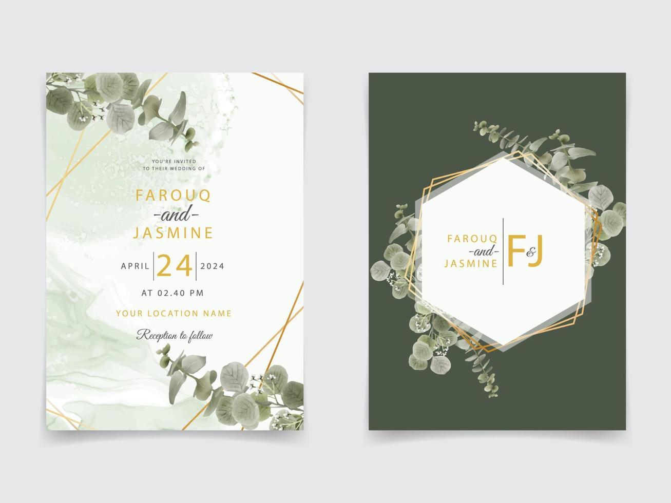 invitación de boda de eucalipto verde vector