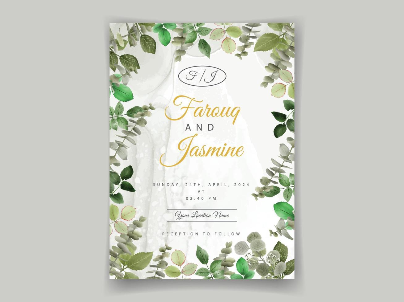 Greenery eucalyptus wedding invitation vector