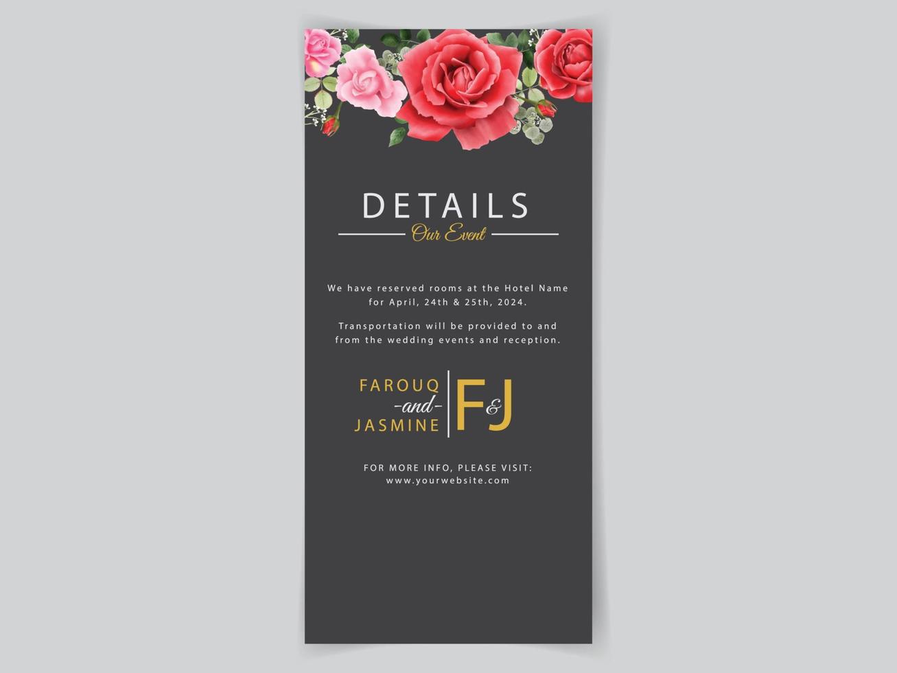 Beautiful red roses wedding invitation vector