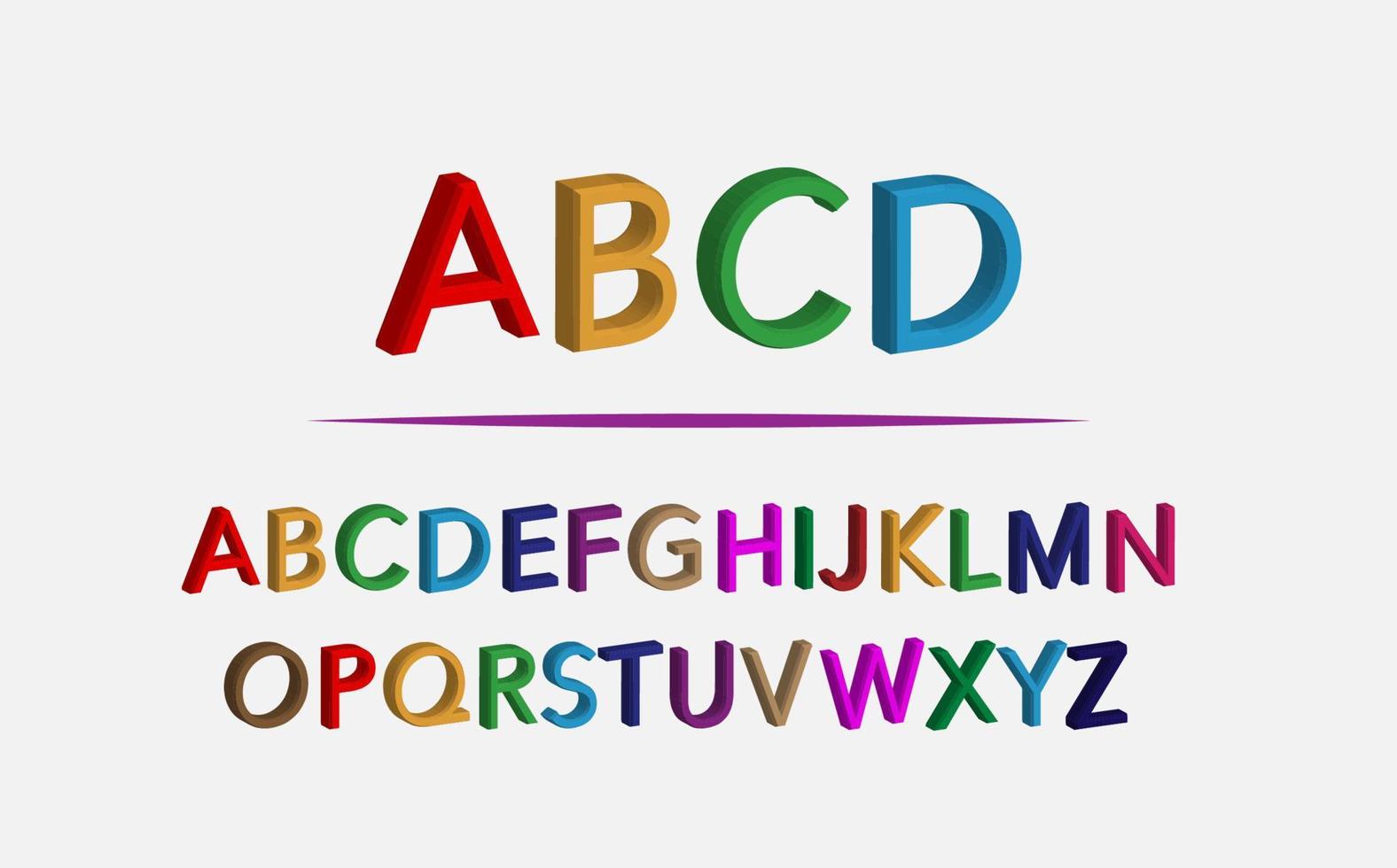 3D alphabet colorful font style. Fun Colored letters design isolated on a white  background. Back to school concept. Vector illustration.