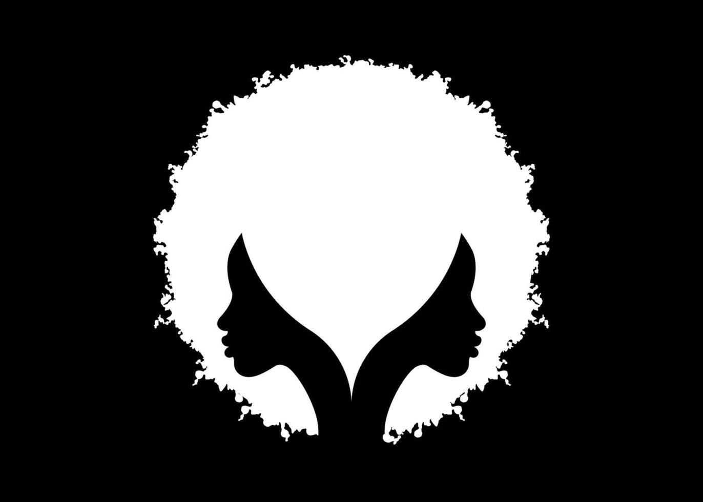 logo round design African american woman face profile with curly afro hair. Women profile hairstyle silhouette on the black background. Vector illustration isolated