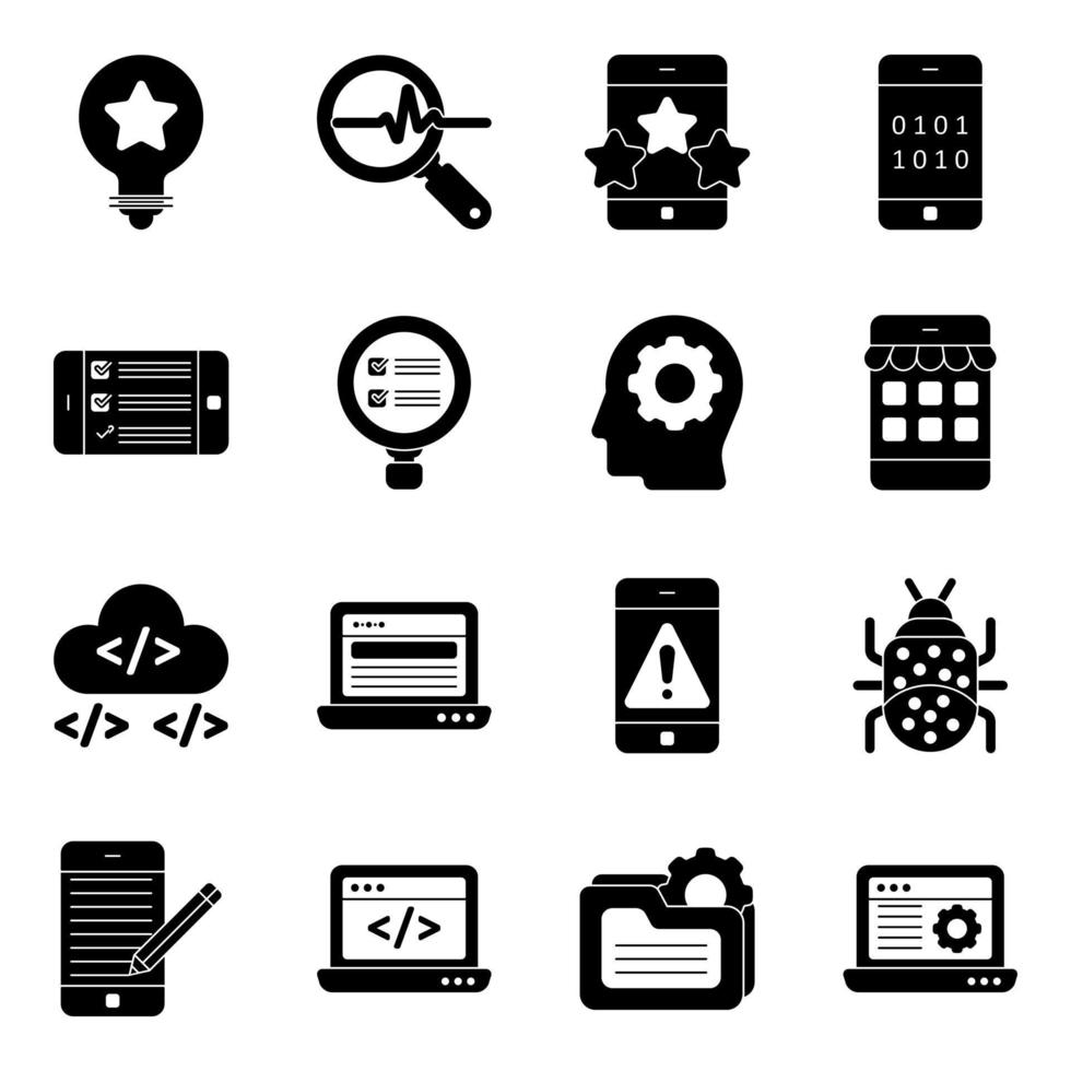 paquete de iconos de desarrollo de aplicaciones móviles vector