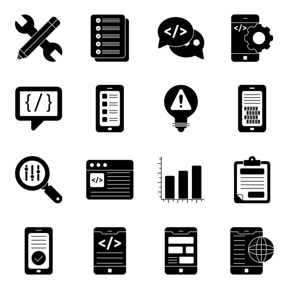 paquete de iconos de desarrollo de aplicaciones móviles vector