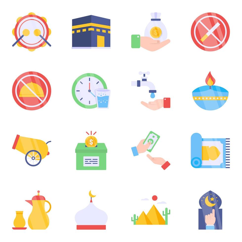 Pack of Ramadan and Eid Flat Icons vector