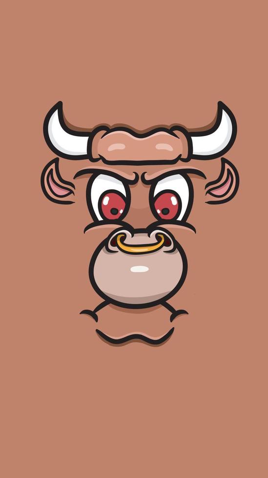 Cute Cartoon Bull Face With Angry Expression. Clip Art Vector. vector