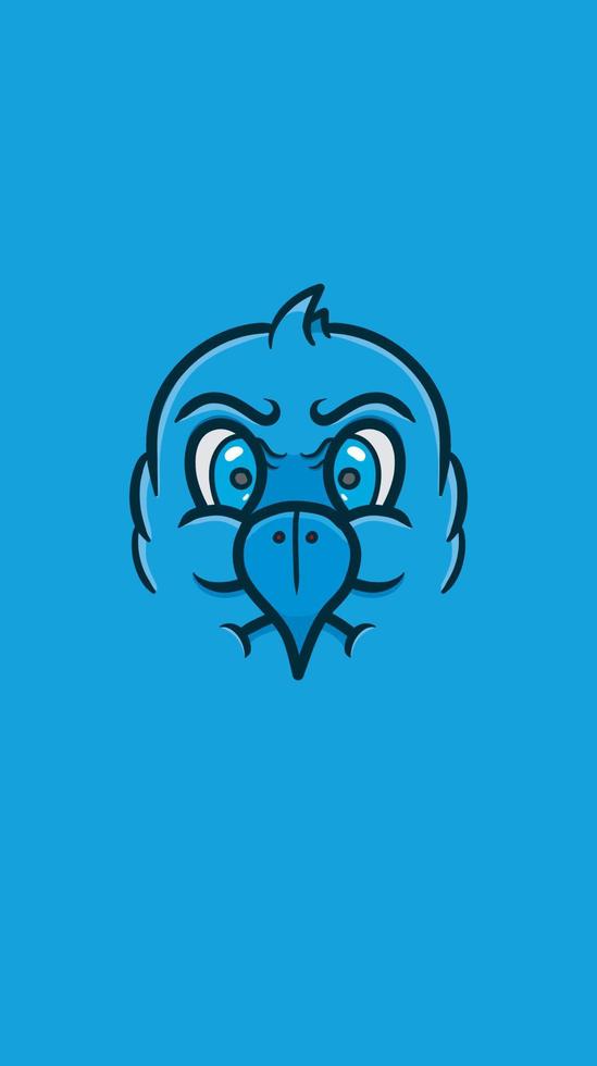 lindo pájaro de dibujos animados cara azul con expresión enojada. vector de imágenes prediseñadas.