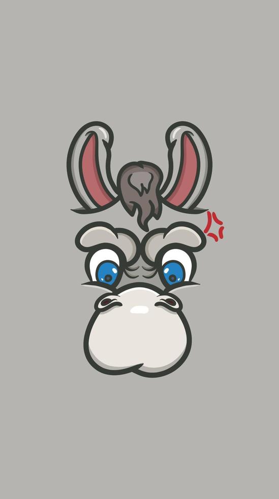 cara de burro de dibujos animados lindo con expresión enojada. vector de imágenes prediseñadas.