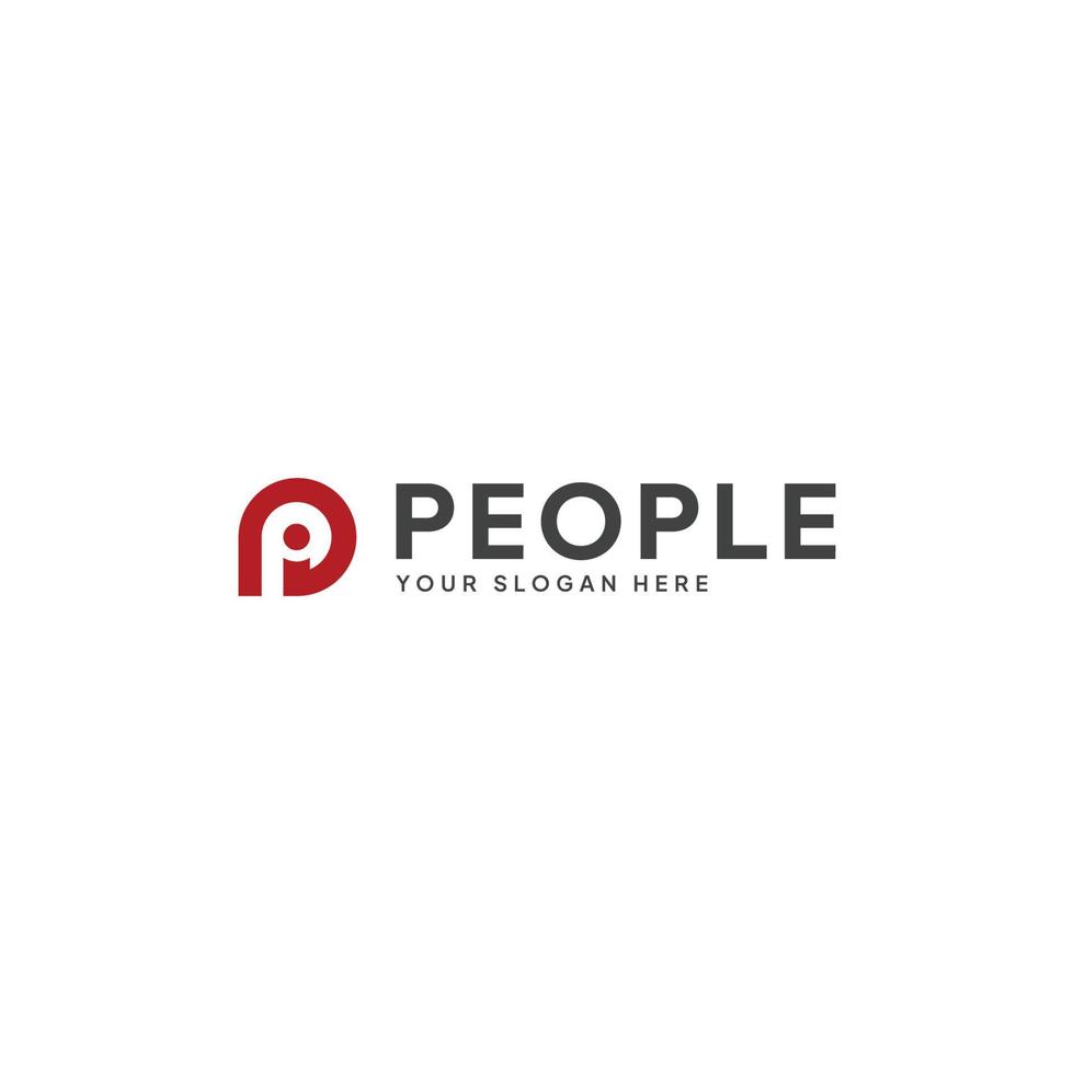 personas con logotipo tipográfico, moderno logotipo minimalista con letra p roja. vector