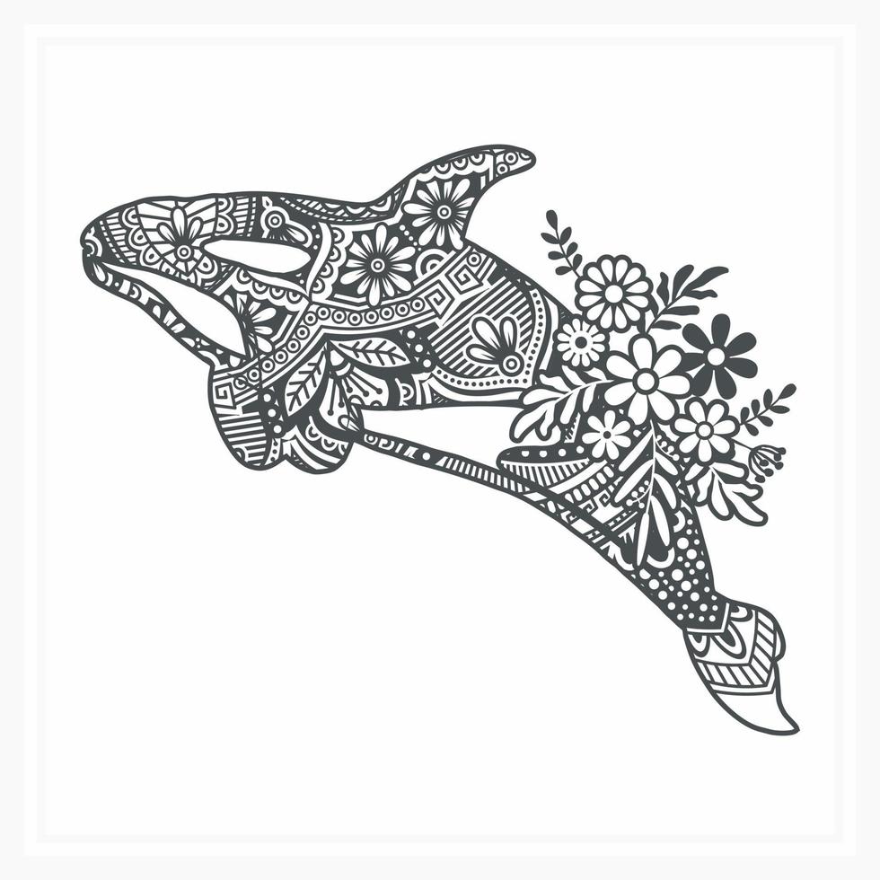 Animal Mandala with Flower. Vintage decorative elements. vector
