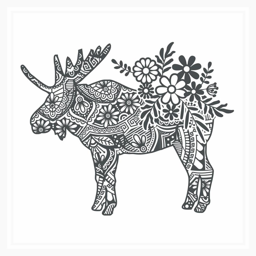 Animal Mandala with Flower. Vintage decorative elements. vector
