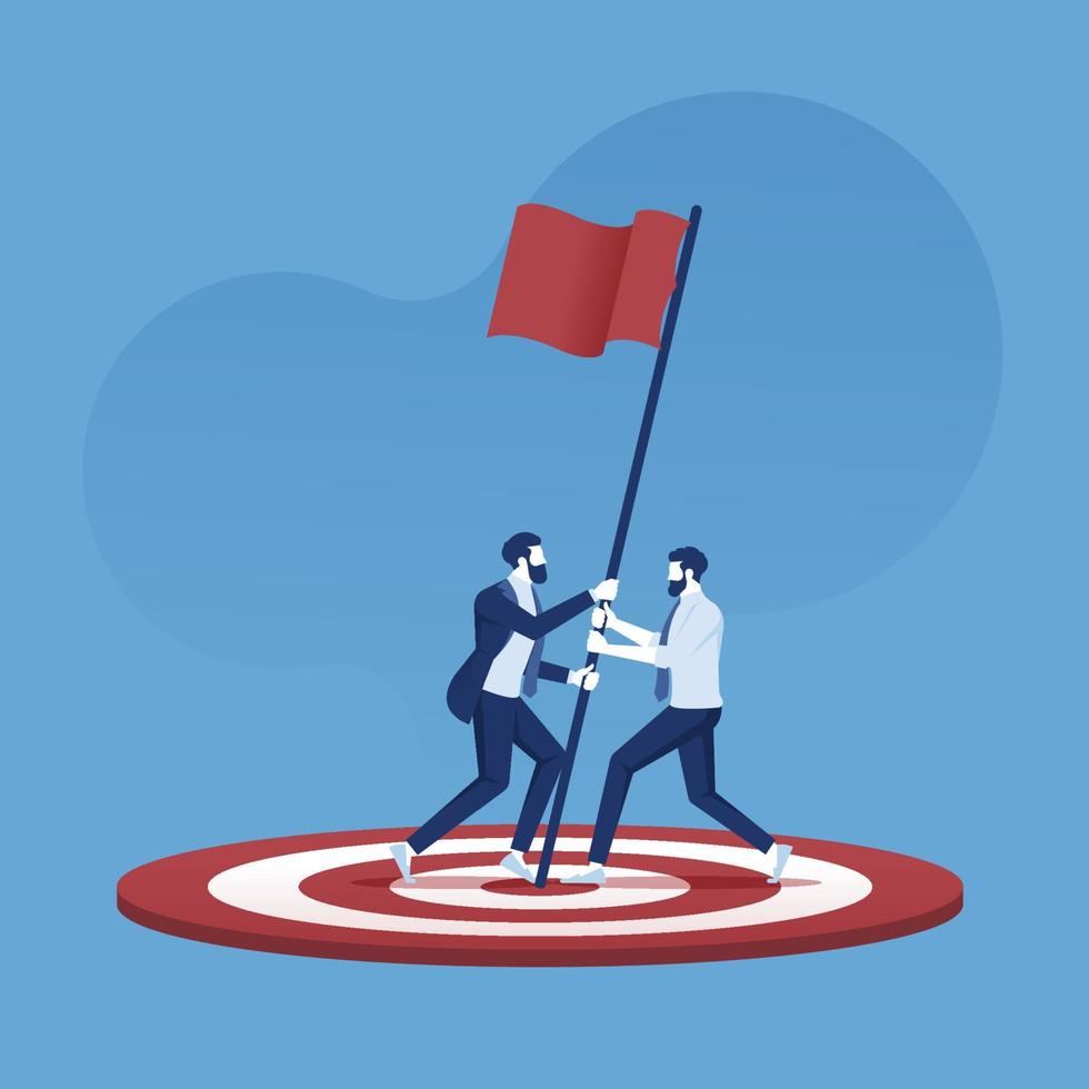 Business team holding red flag to mark target point, goal and focus marketing target concept vector