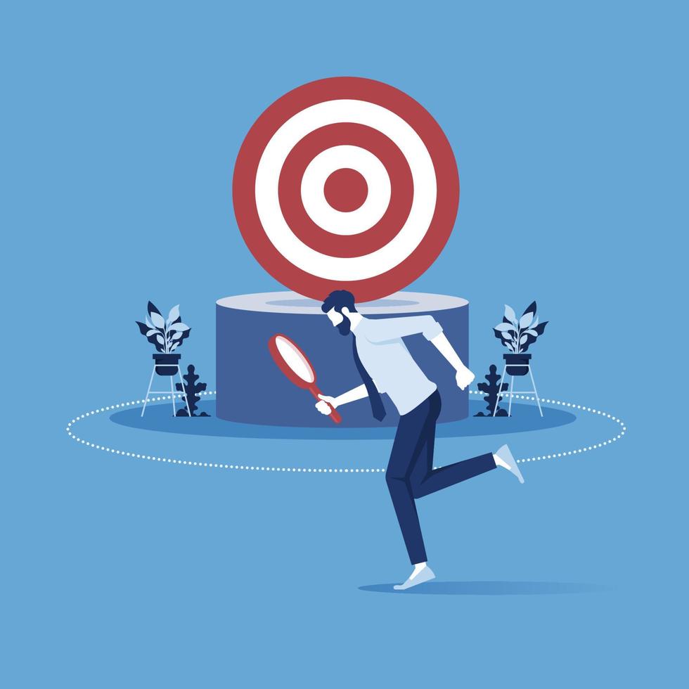 Businessman can not find the target, business concept vector
