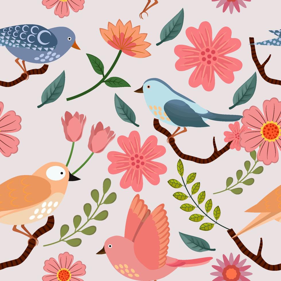 Seamless Pattern of Spring Birds vector