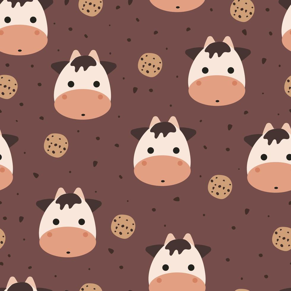seamless pattern hand drawing cow and cookie. for fabric print