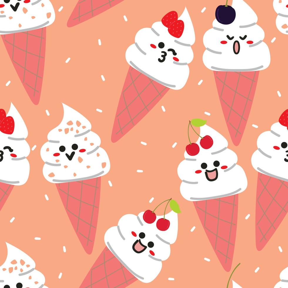 seamless pattern hand drawing ice cream character. for fabric print, textile, gift wrapping paper vector