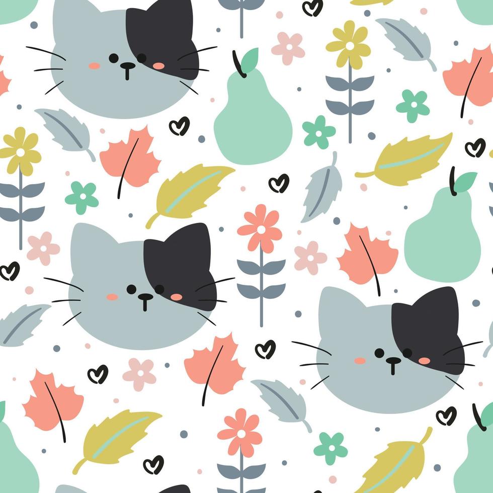 seamless pattern hand drawing cat and flower. for fabric print, textile, gift wrapping paper vector