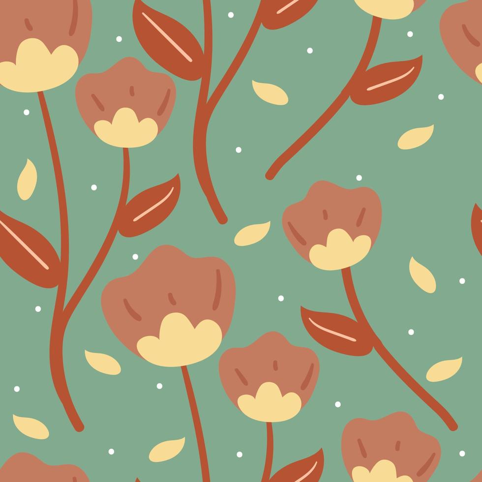 seamless pattern hand drawing flower and leaves. for fabric print, textile, gift wrapping paper vector