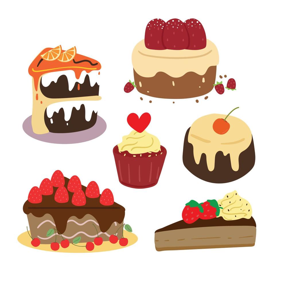 hand drawing cartoon dessert sticker set vector