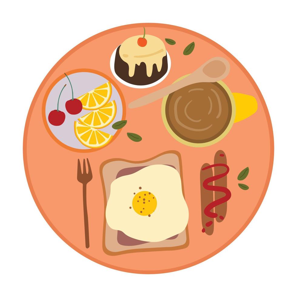 juego de pegatinas de dibujos animados de desayuno de dibujo a mano vector