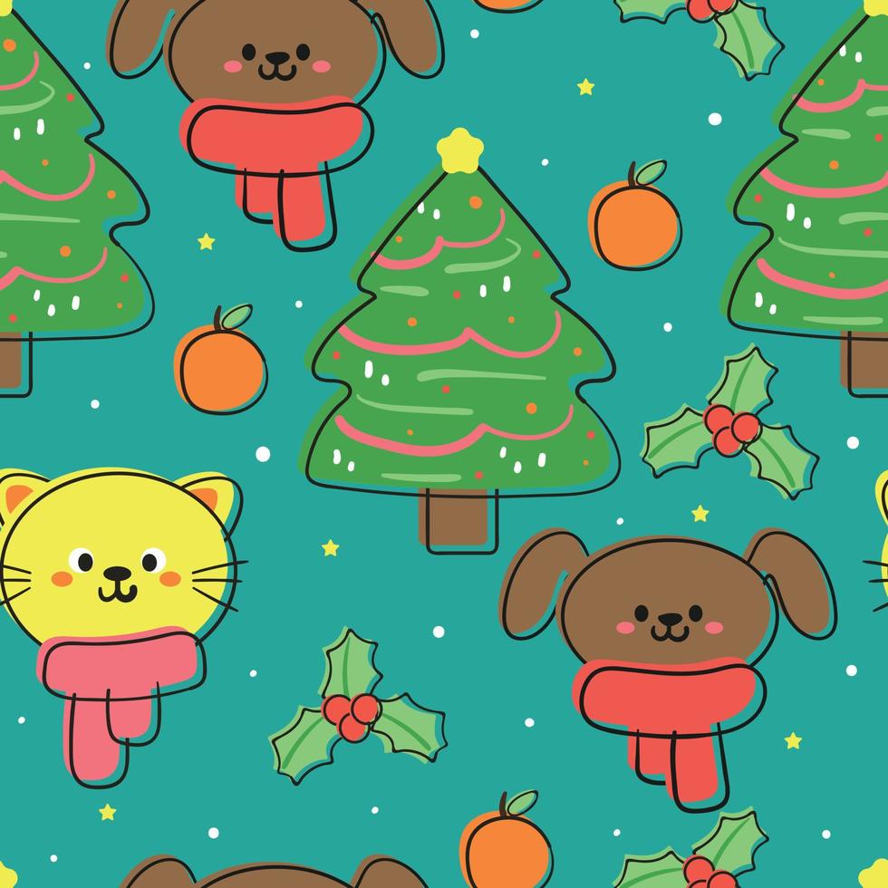 seamless pattern hand drawing cat and puppy. for fabric print, textile, gift wrapping paper vector