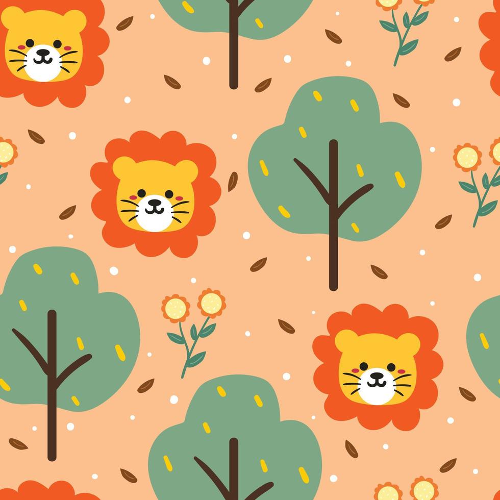 seamless pattern hand drawing lion and plant. for fabric print, textile, gift wrapping paper vector
