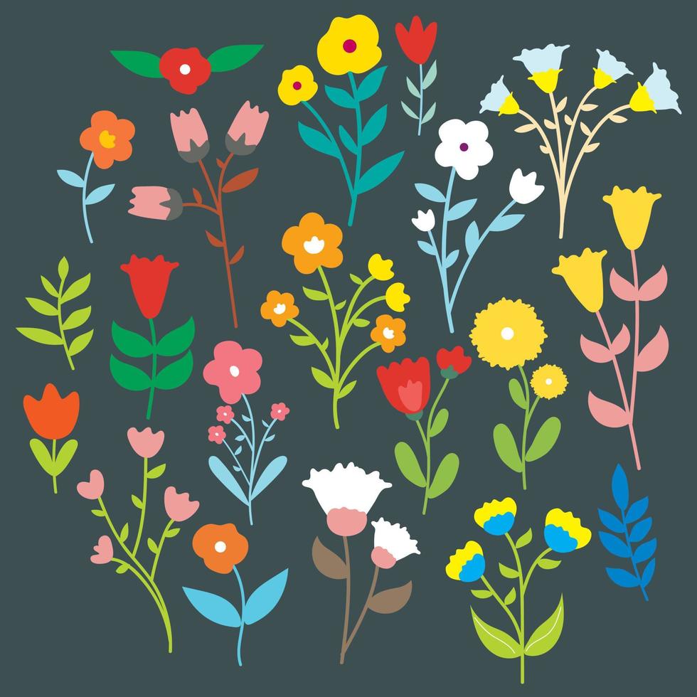 Conjunto de pegatinas de flores y hojas de dibujos animados de