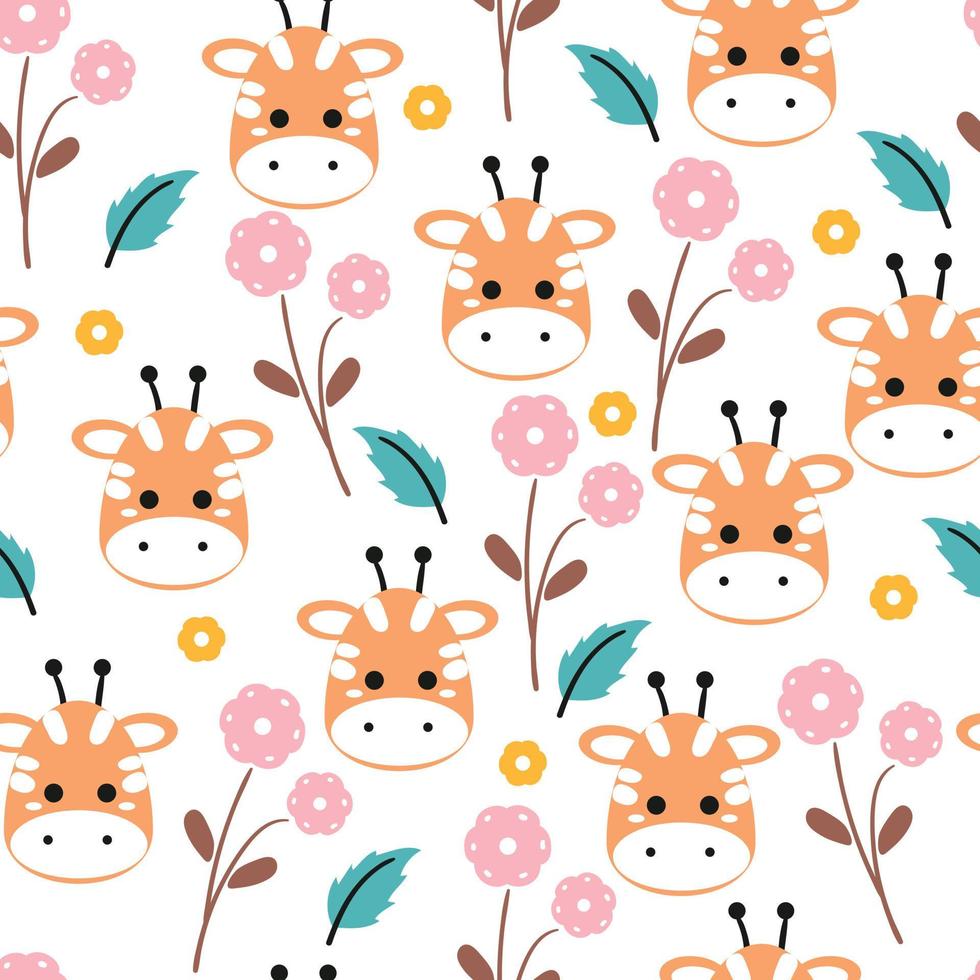 seamless pattern hand drawing cartoon giraffe and flower. for kids wallpaper, fabric print, textile, gift wrapping paper vector
