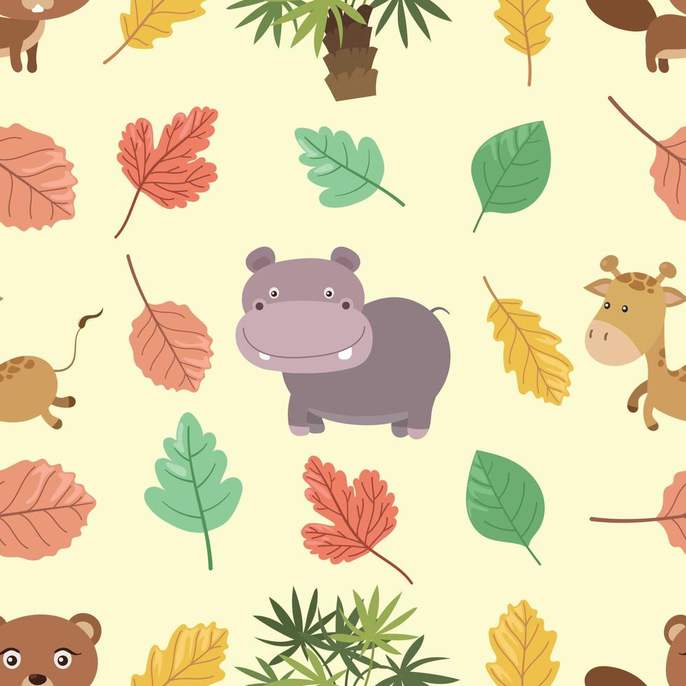 Seamless doodle wild animals cartoon pattern vector