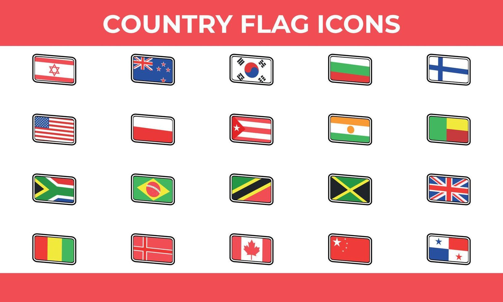 20 icono de bandera de país establece ilustración vectorial vector