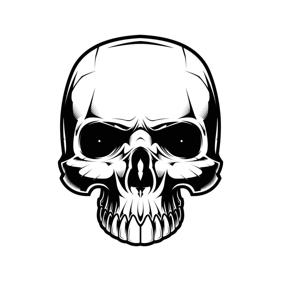 Skull Head Black and White Vector