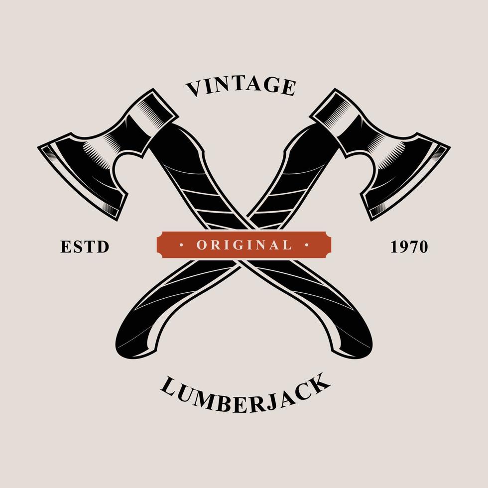Vintage Lumberjack Logo with Two Axes Illustrations vector