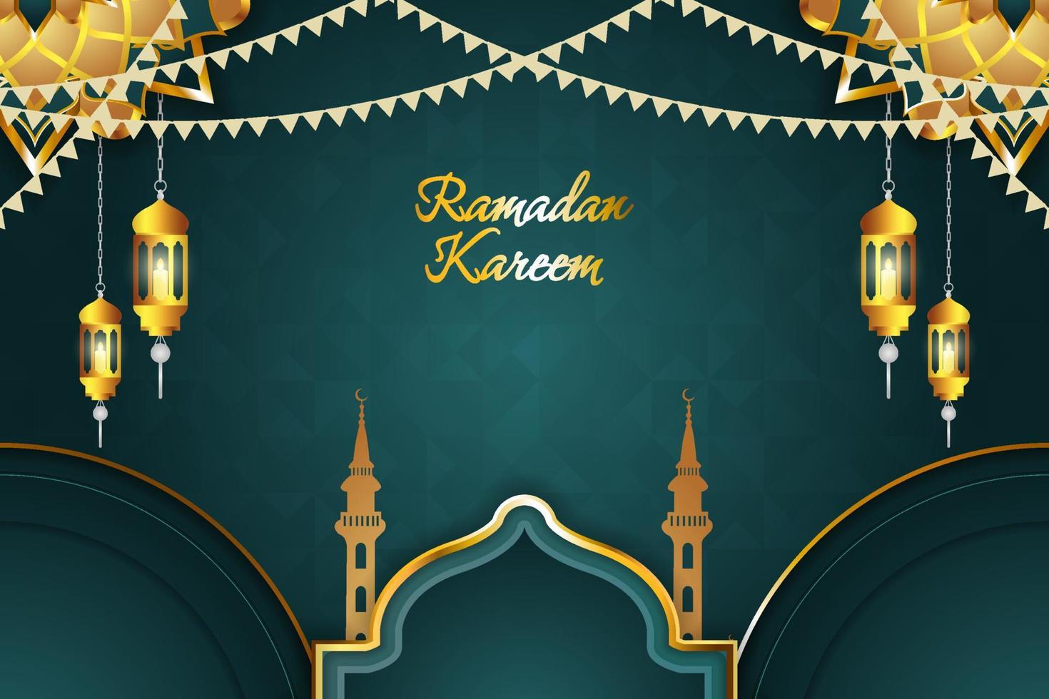 Background Ramadan Kareem Islamic green color with element vector