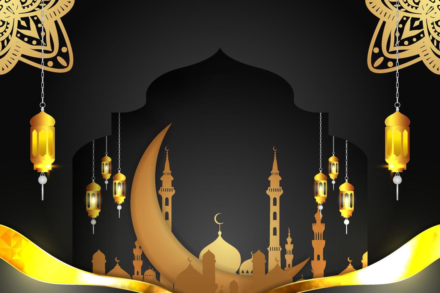 Ramadan Kareem Islamic background with element and black color vector
