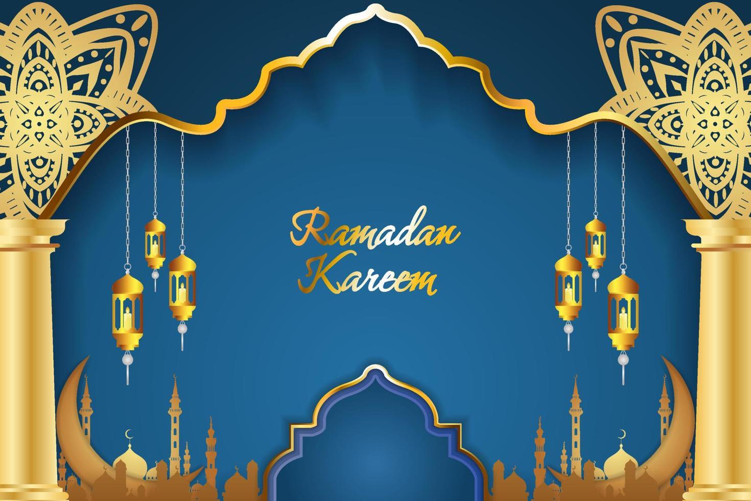 Ramadan Kareem Islamic background blue color with element vector