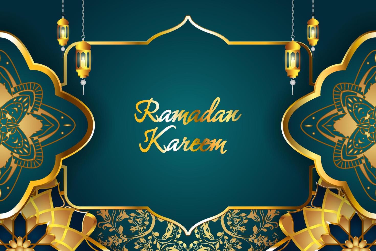 Ramadan Kareem Islamic background with element green and gold color vector