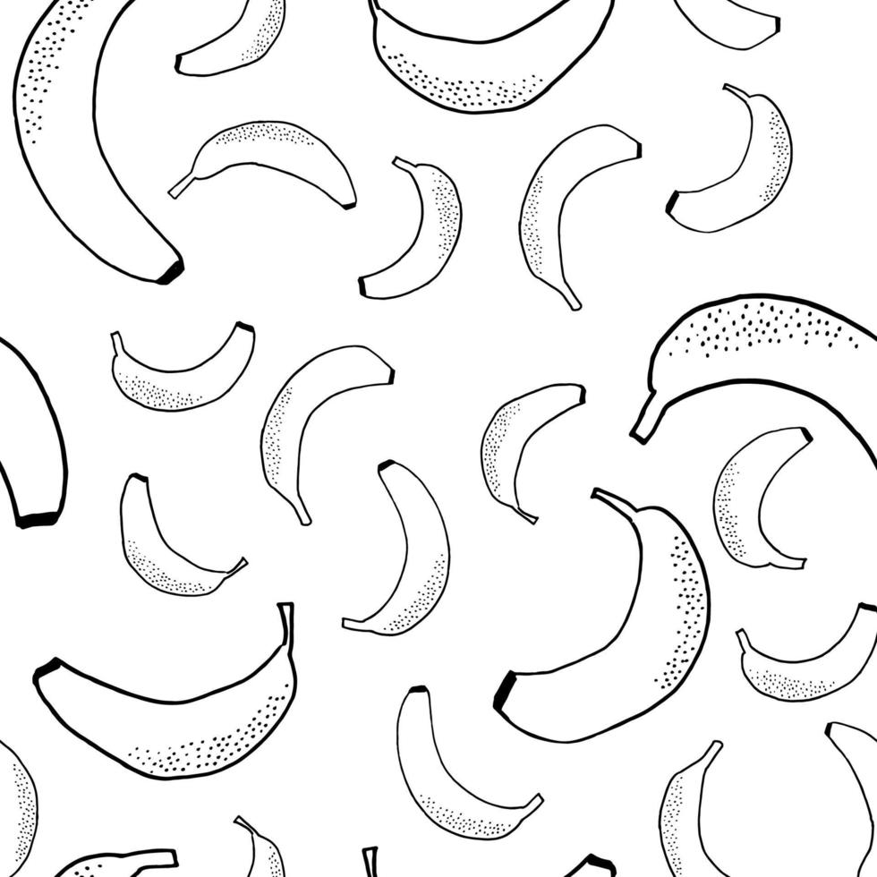 Many scattered bananas. Vector seamless pattern. Hand drawn fruits.