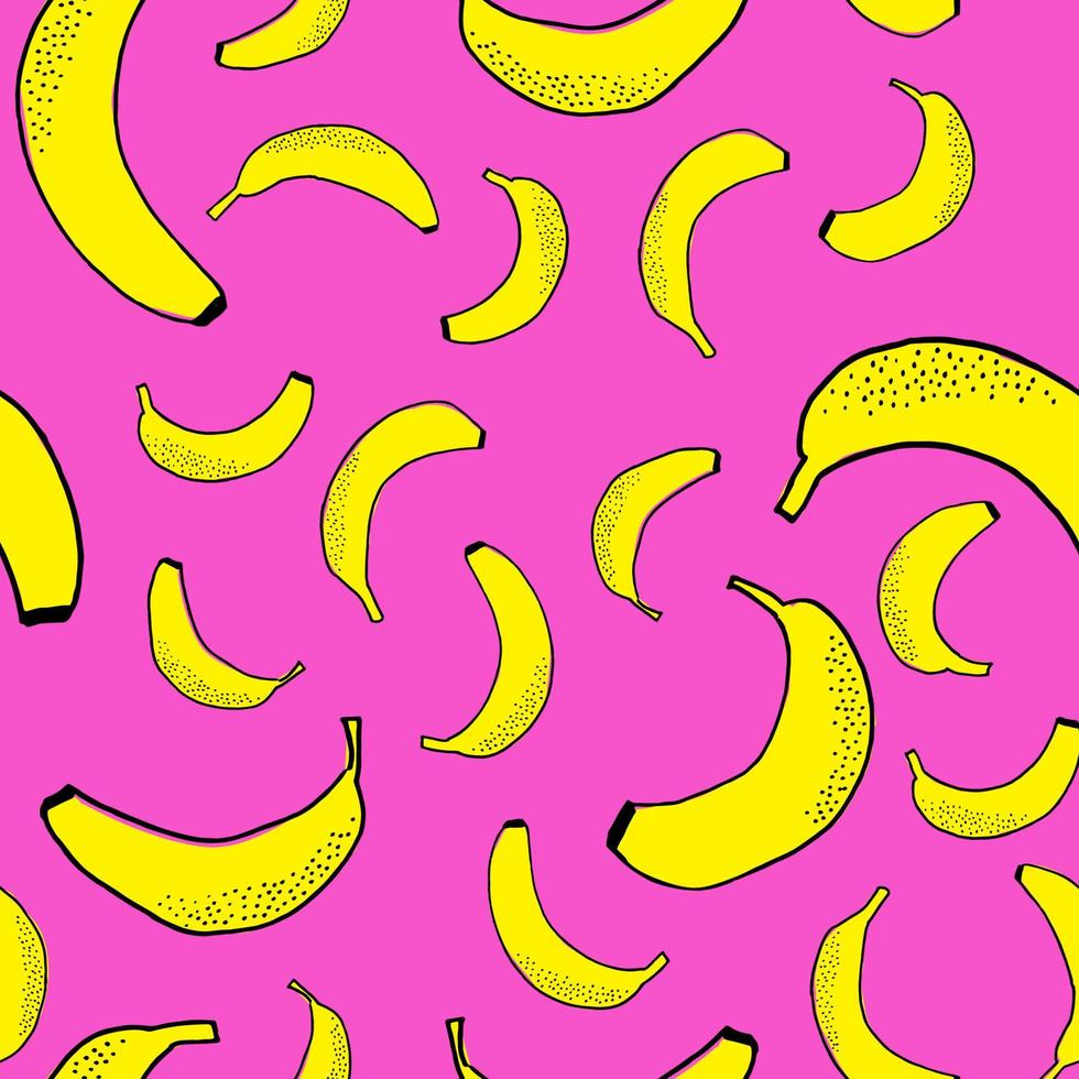 Many scattered bananas. Vector seamless pattern. Hand drawn fruits.