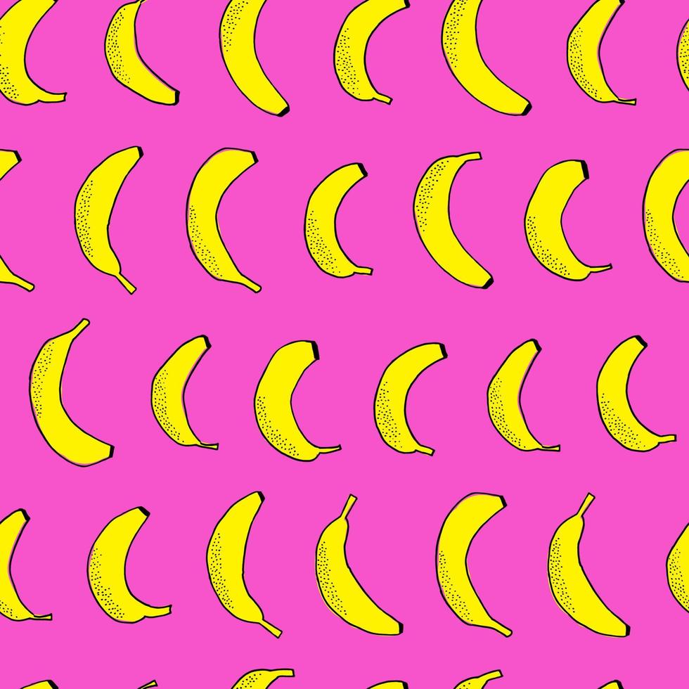 Many scattered bananas. Vector seamless pattern. Hand drawn fruits.