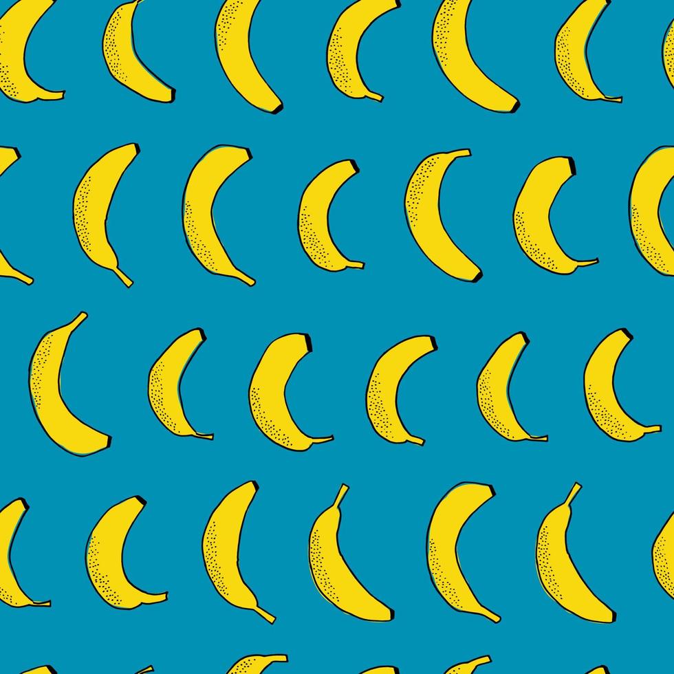 Many scattered bananas. Vector seamless pattern. Hand drawn fruits.