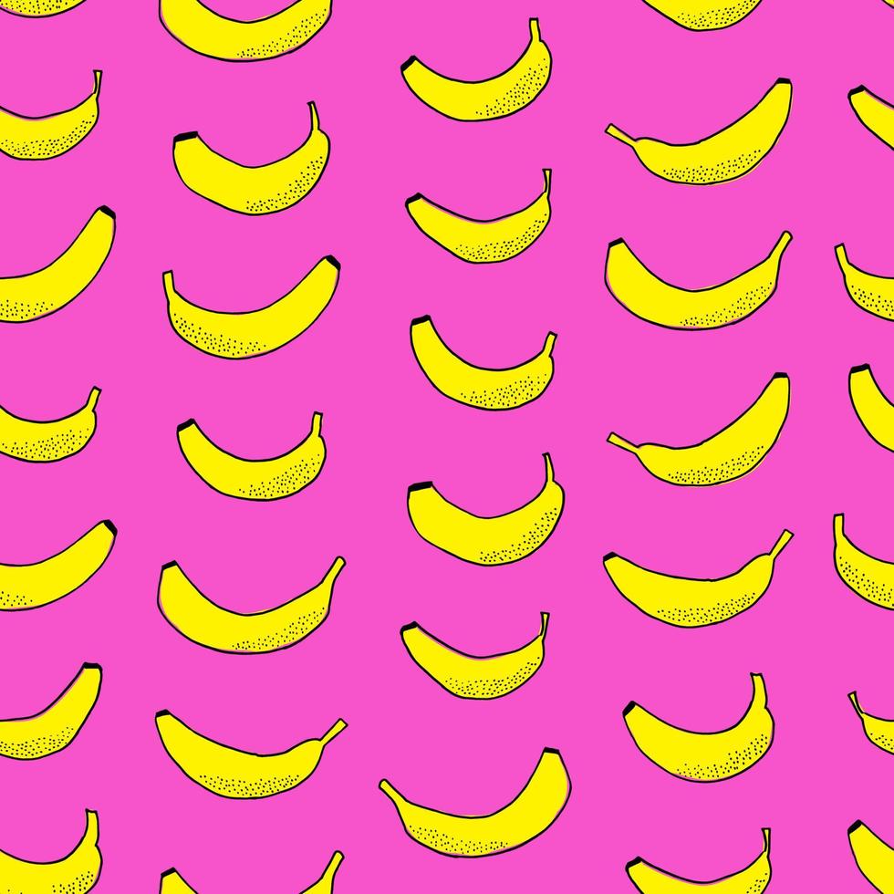 Many scattered bananas. Vector seamless pattern. Hand drawn fruits.