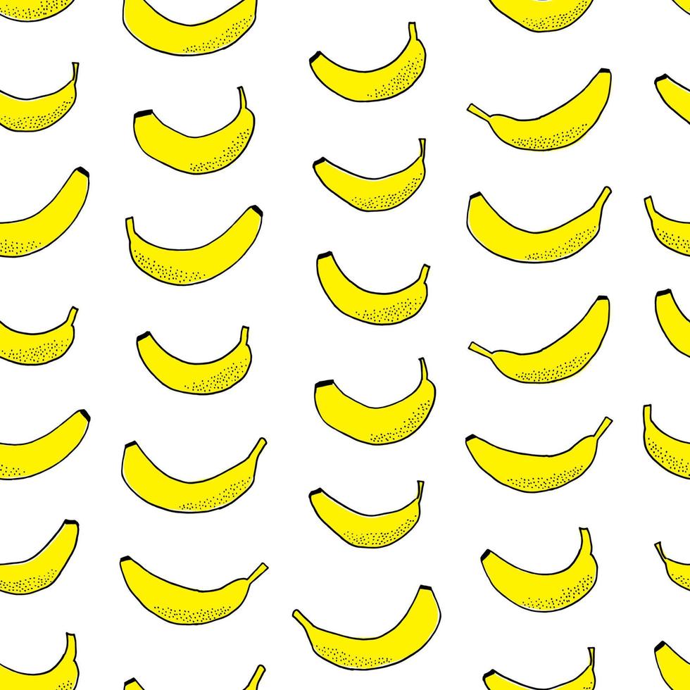 Many scattered bananas. Vector seamless pattern. Hand drawn fruits.