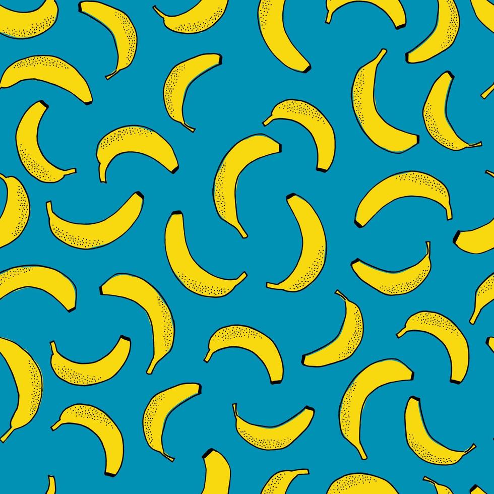 Many scattered bananas. Vector seamless pattern. Hand drawn fruits.