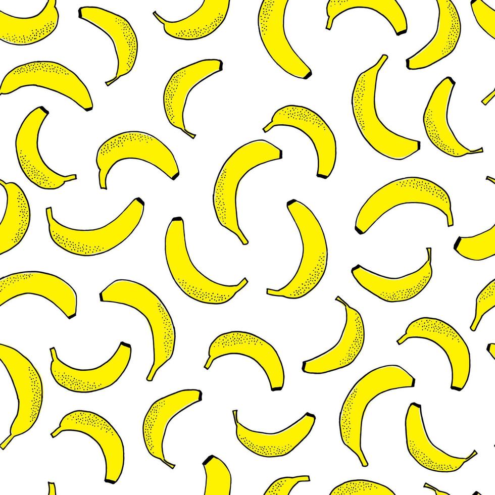 Many scattered bananas. Vector seamless pattern. Hand drawn fruits.